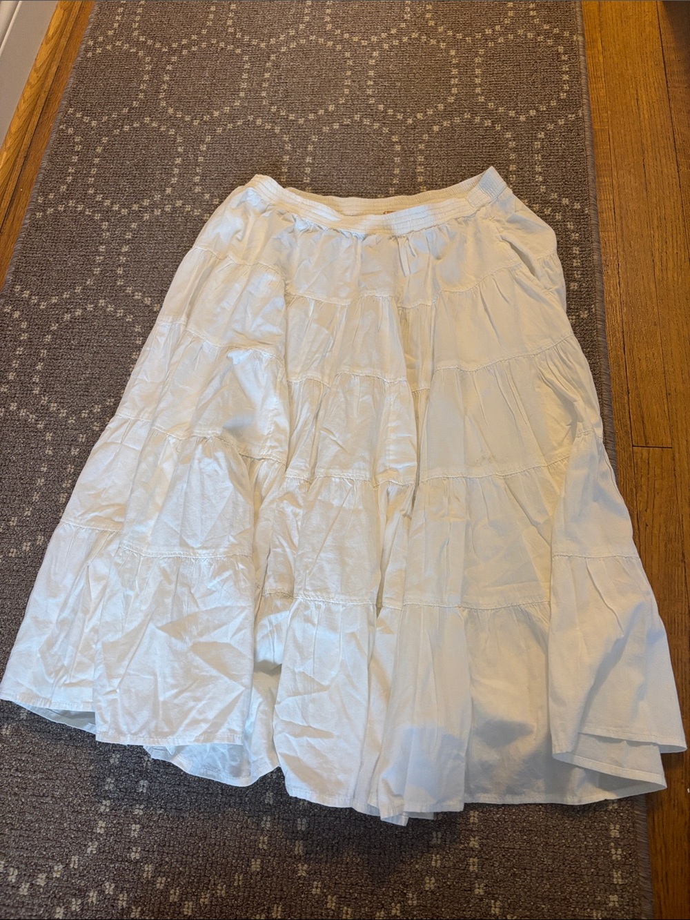Free People White Tiered A-Line Midi Skirt